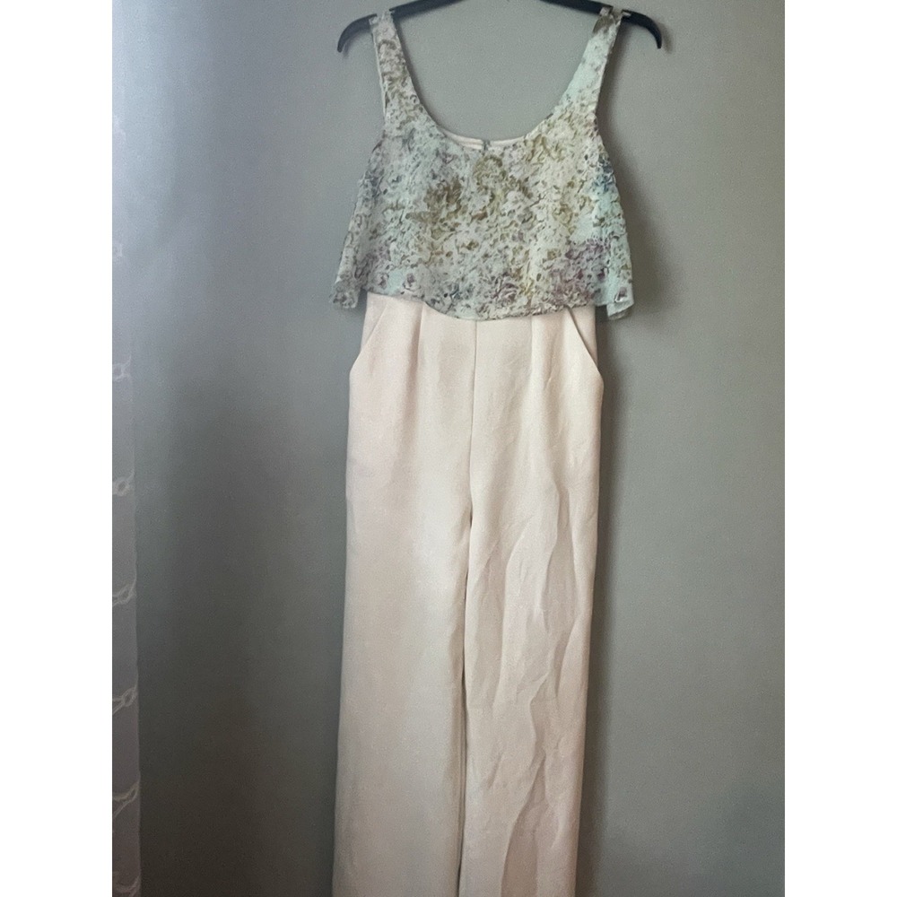 BCBGeneration  Open Back Jumpsuit Women Size‎ 8 Off White pants Sheer Top